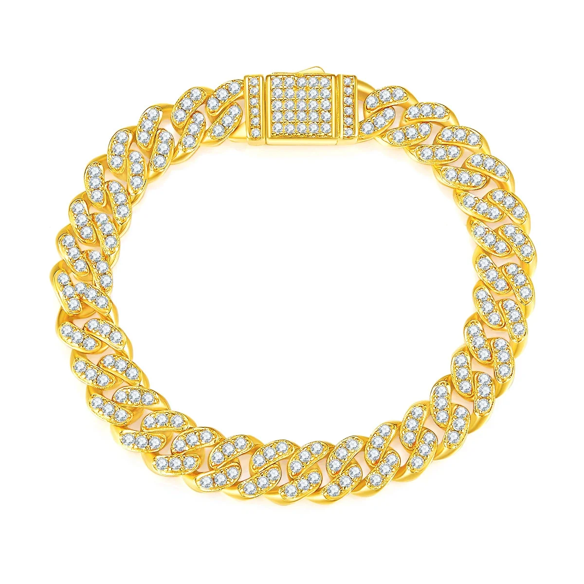 Radiant 925 Sterling Silver Pavé Cuban Link Bracelet - Gold
