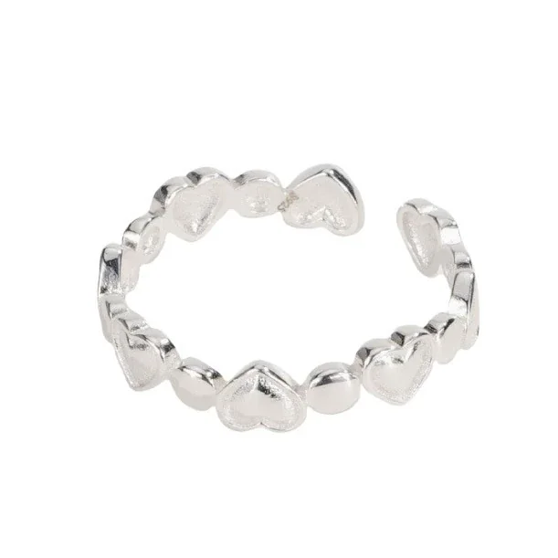 Polished 925 Sterling Silver Alternating Heart Open Ring