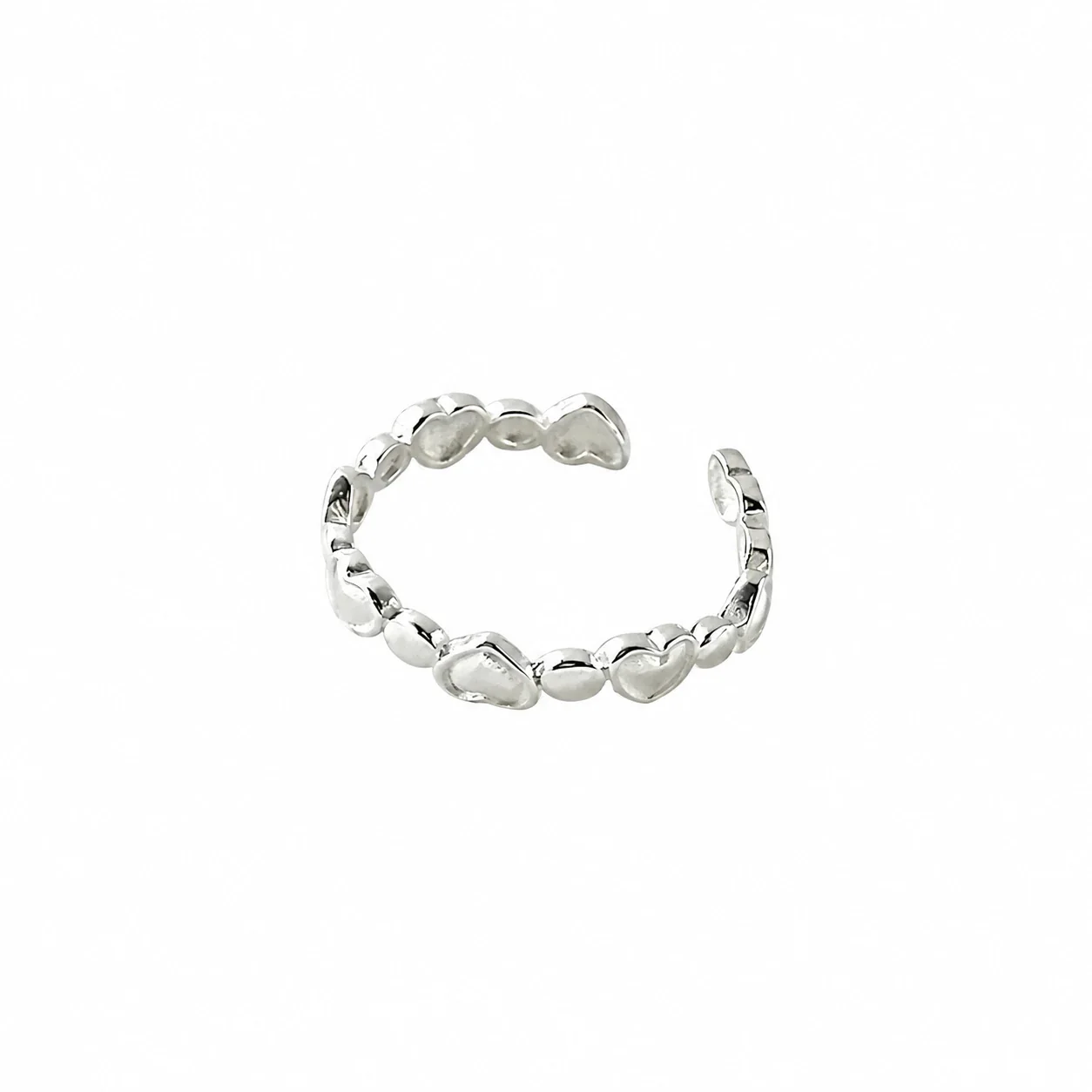 Polished 925 Sterling Silver Alternating Heart Open Ring