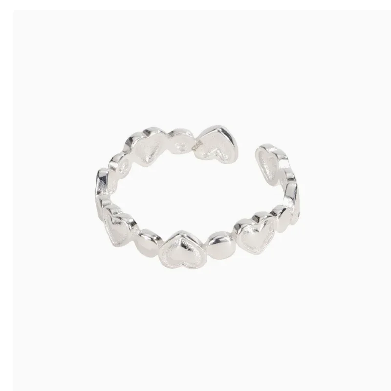Polished 925 Sterling Silver Alternating Heart Open Ring - Silver