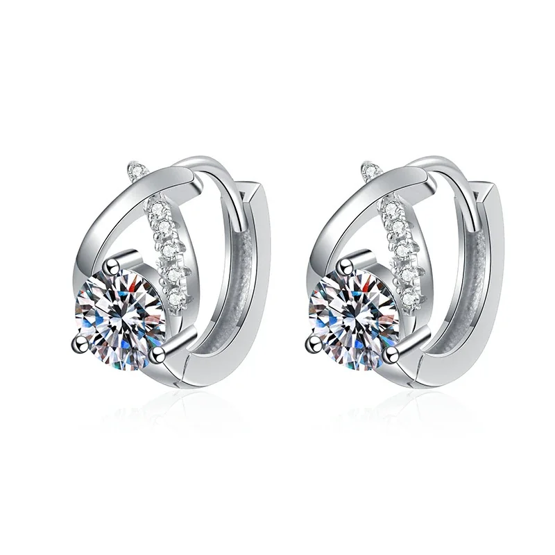 Curved Prong Moissanite 925 Sterling Silver Hoop Earrings