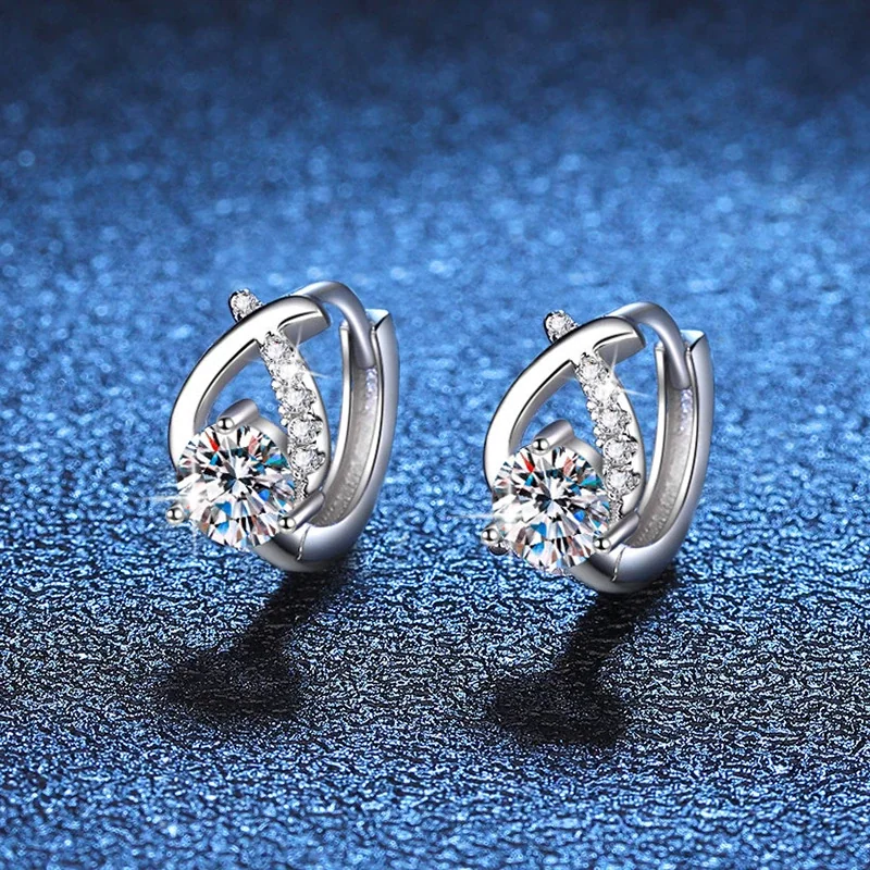 Curved Prong Moissanite 925 Sterling Silver Hoop Earrings