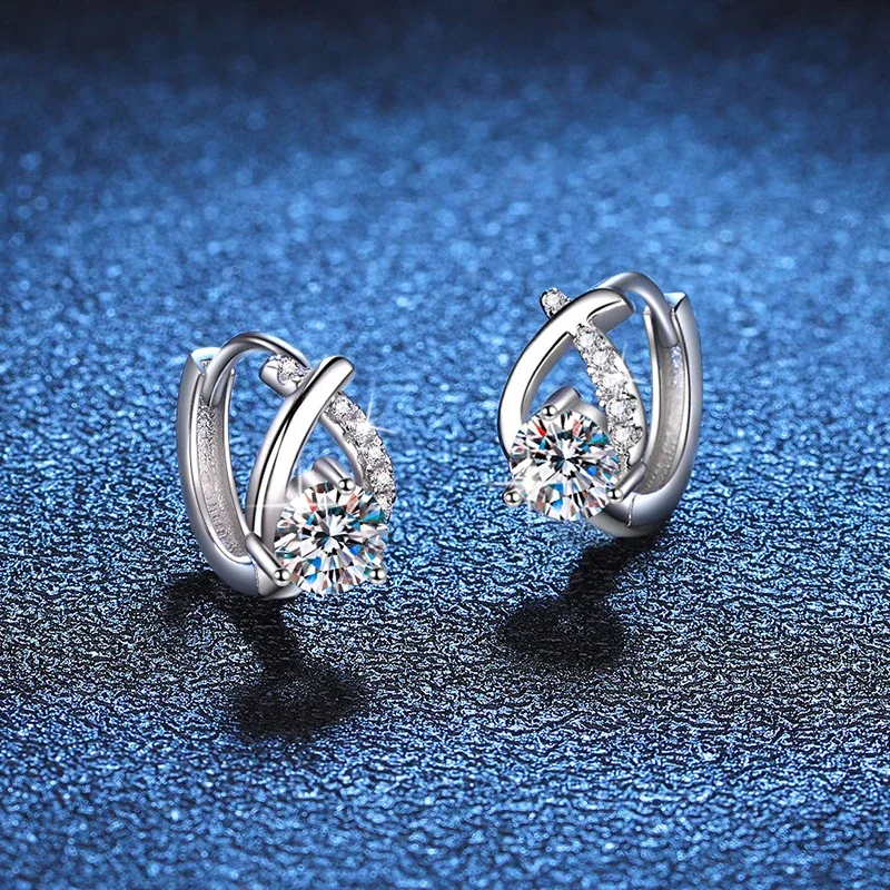 Curved Prong Moissanite 925 Sterling Silver Hoop Earrings