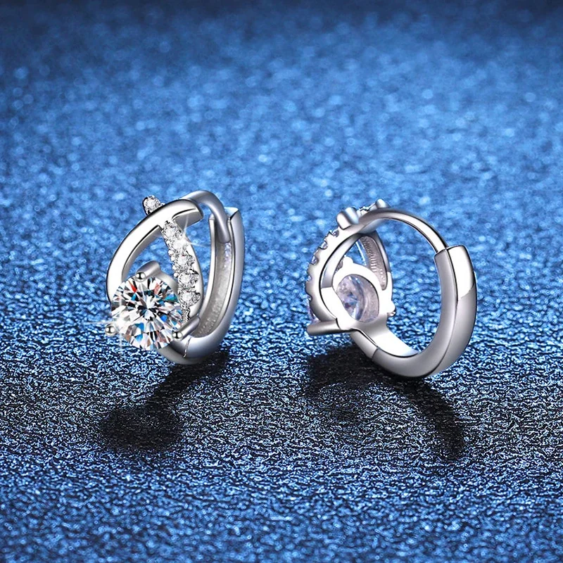 Curved Prong Moissanite 925 Sterling Silver Hoop Earrings