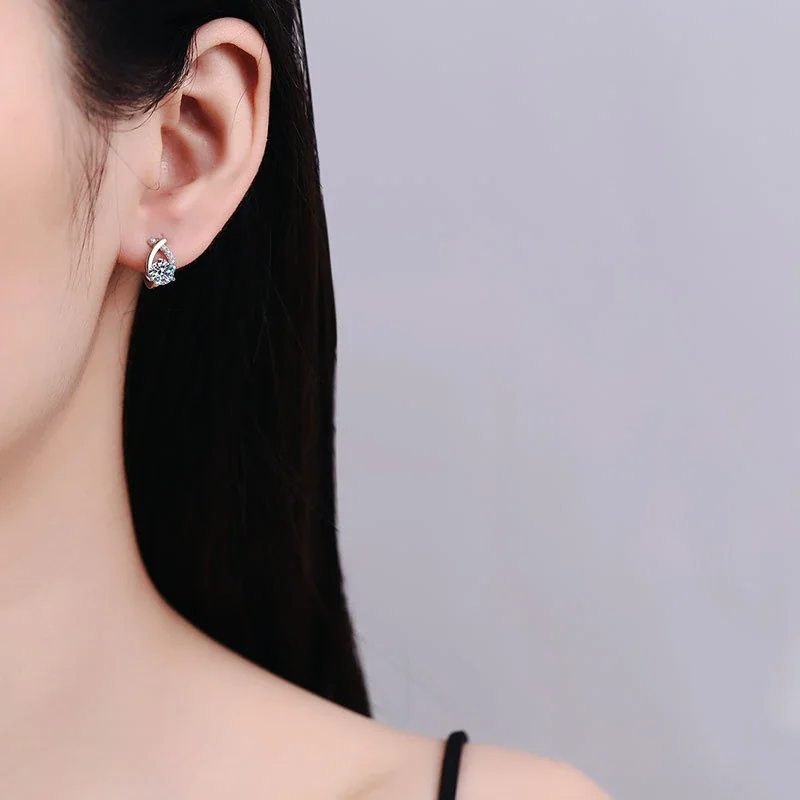 Curved Prong Moissanite 925 Sterling Silver Hoop Earrings