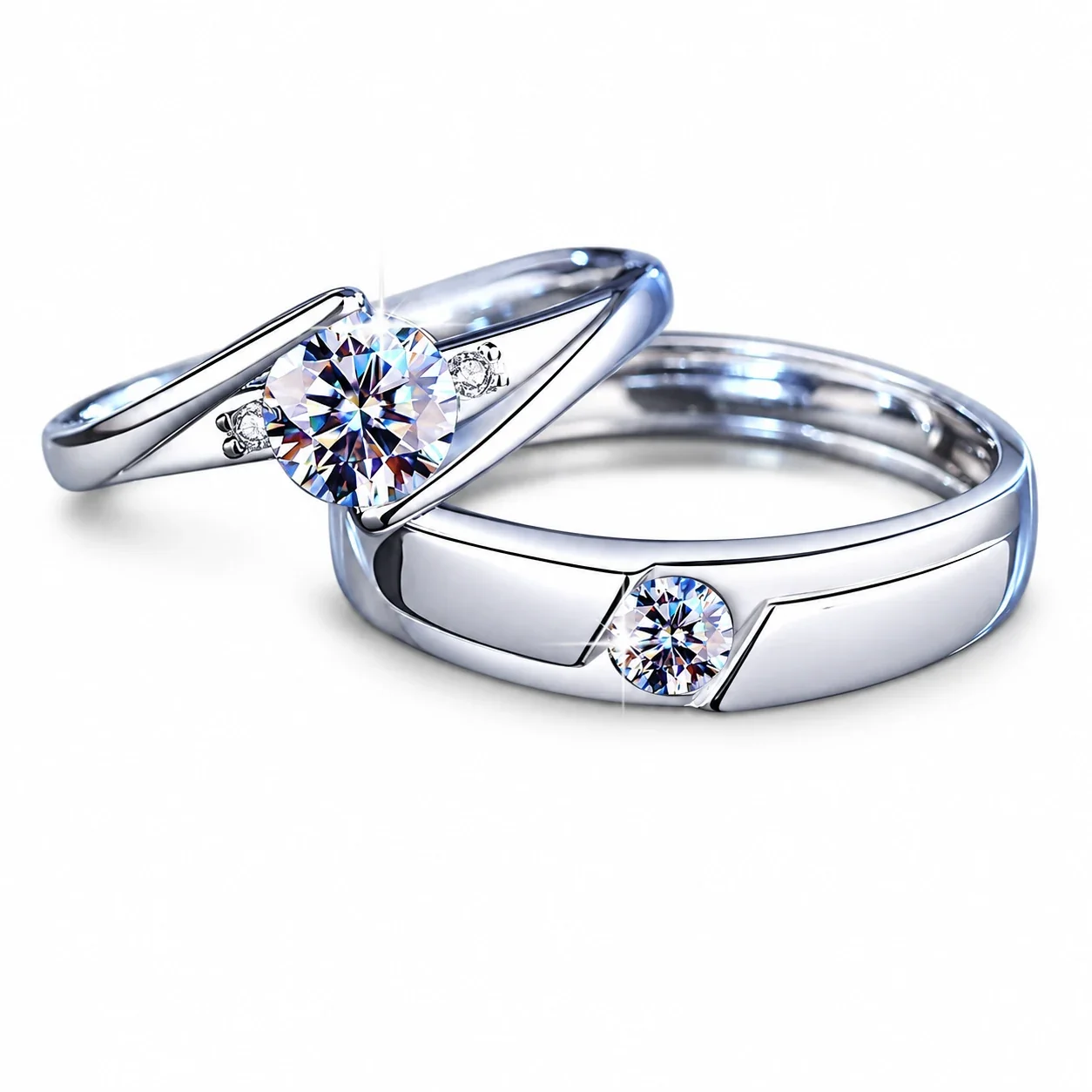 Sculpted 925 Sterling Silver Round Moissanite Split-Shank Ring