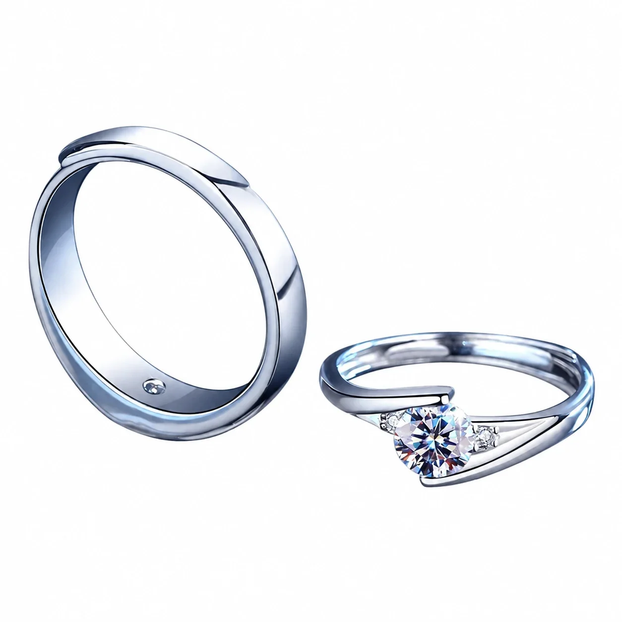 Sculpted 925 Sterling Silver Round Moissanite Split-Shank Ring