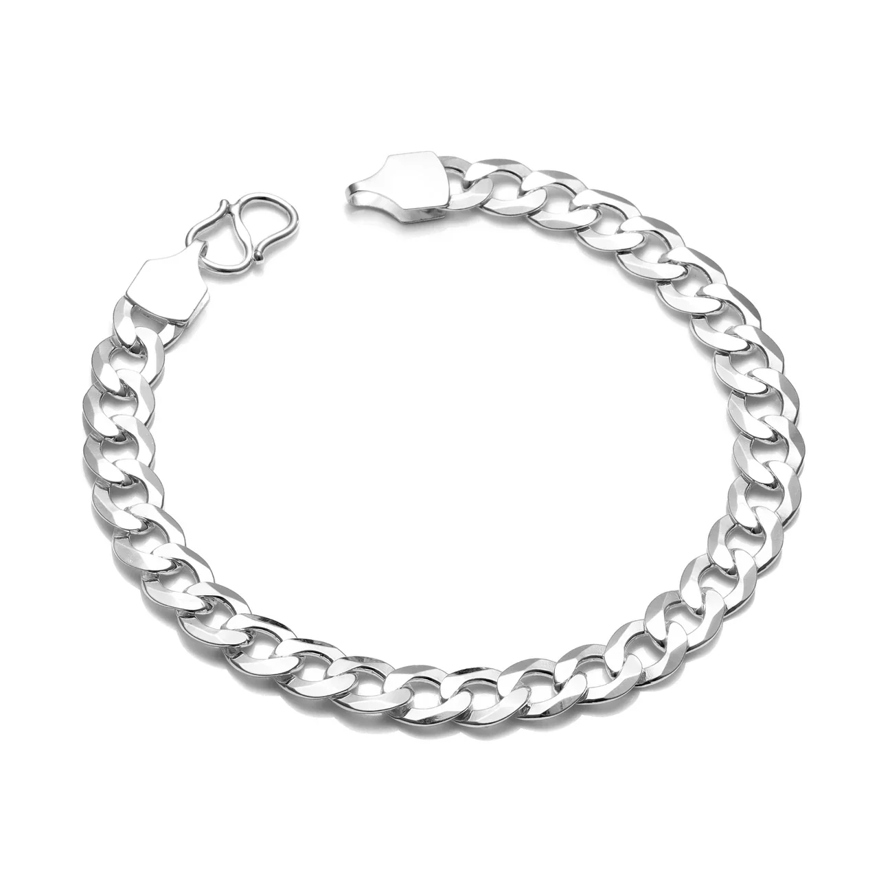 Faceted 925 Sterling Silver Curb-Link S-Hook Bracelet