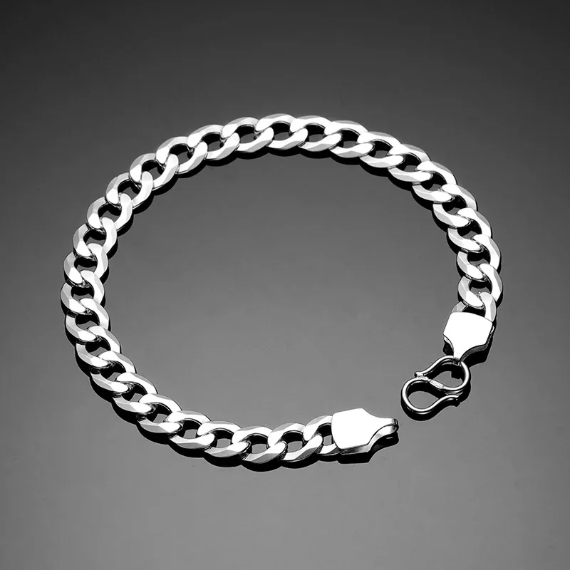 Faceted 925 Sterling Silver Curb-Link S-Hook Bracelet