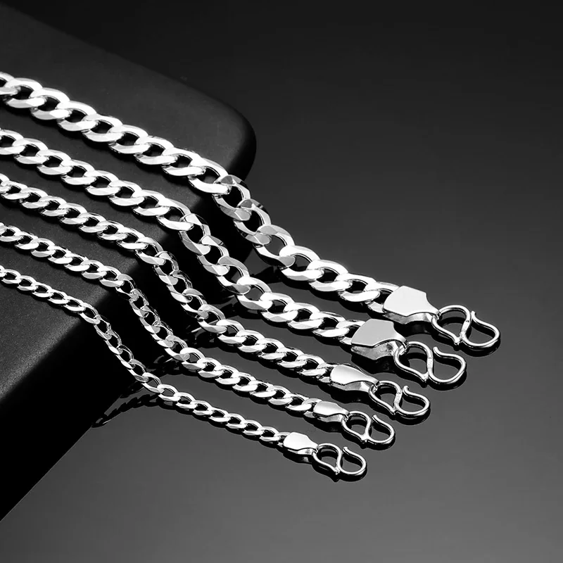Faceted 925 Sterling Silver Curb-Link S-Hook Bracelet