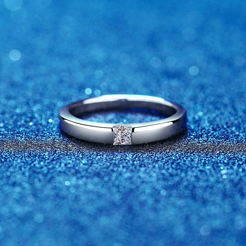 Minimal Princess-Cut 925 Sterling Silver Flush-Set Ring