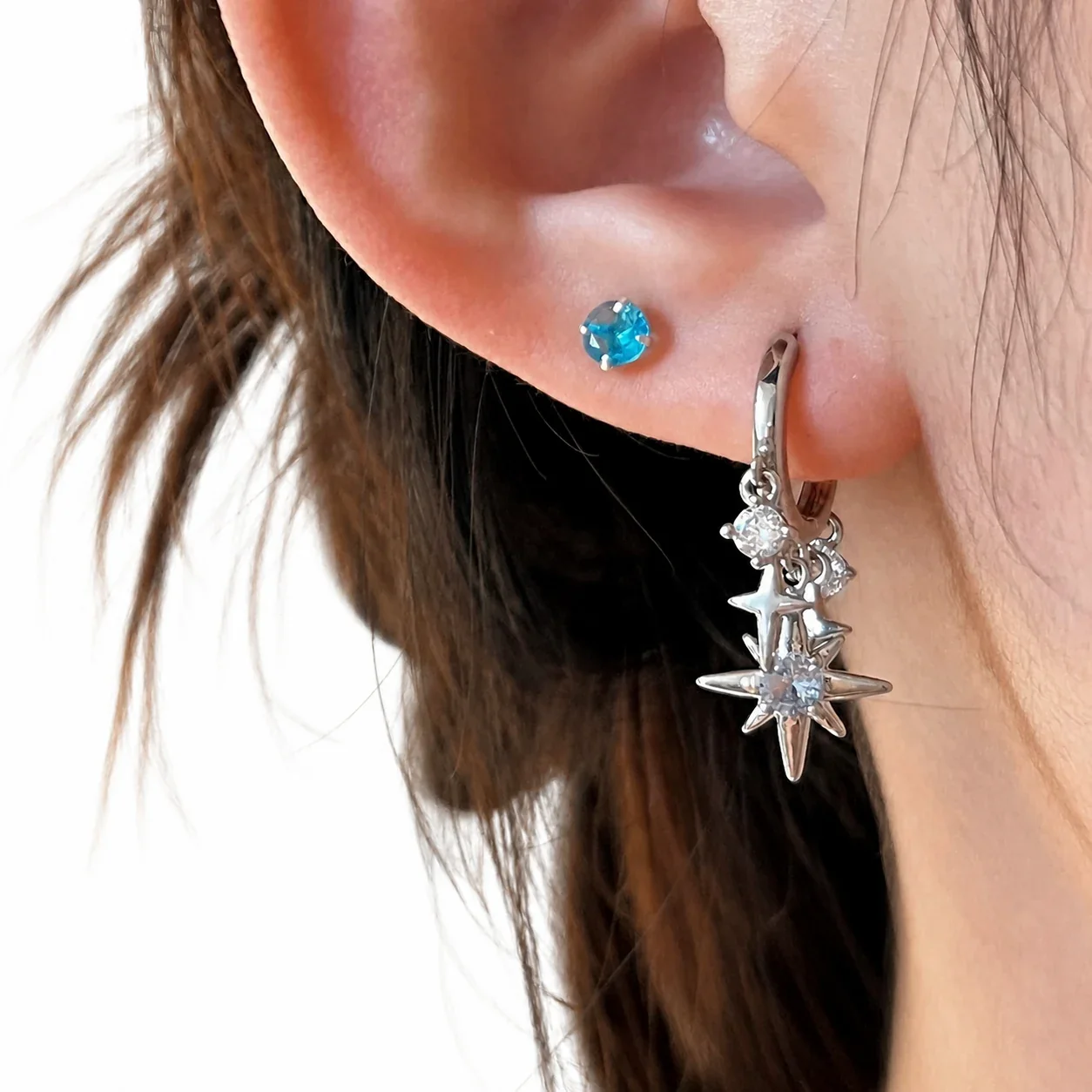 Celestial Silver-Plated Star Charm Copper Hoop Earrings