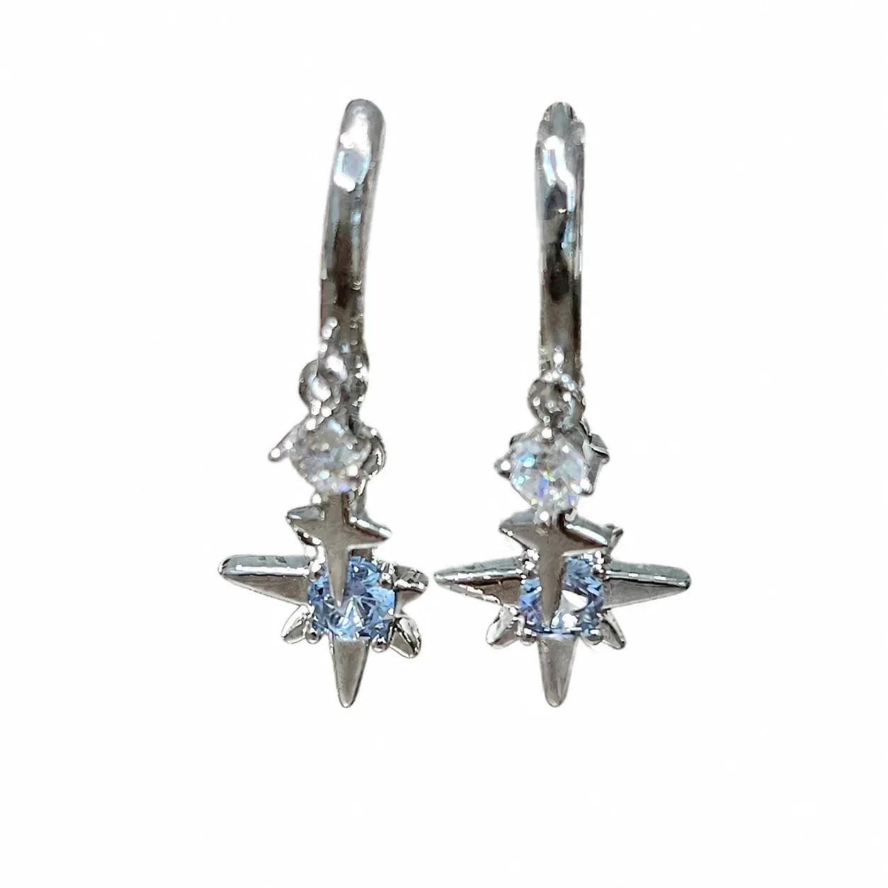 Celestial Silver-Plated Star Charm Copper Hoop Earrings