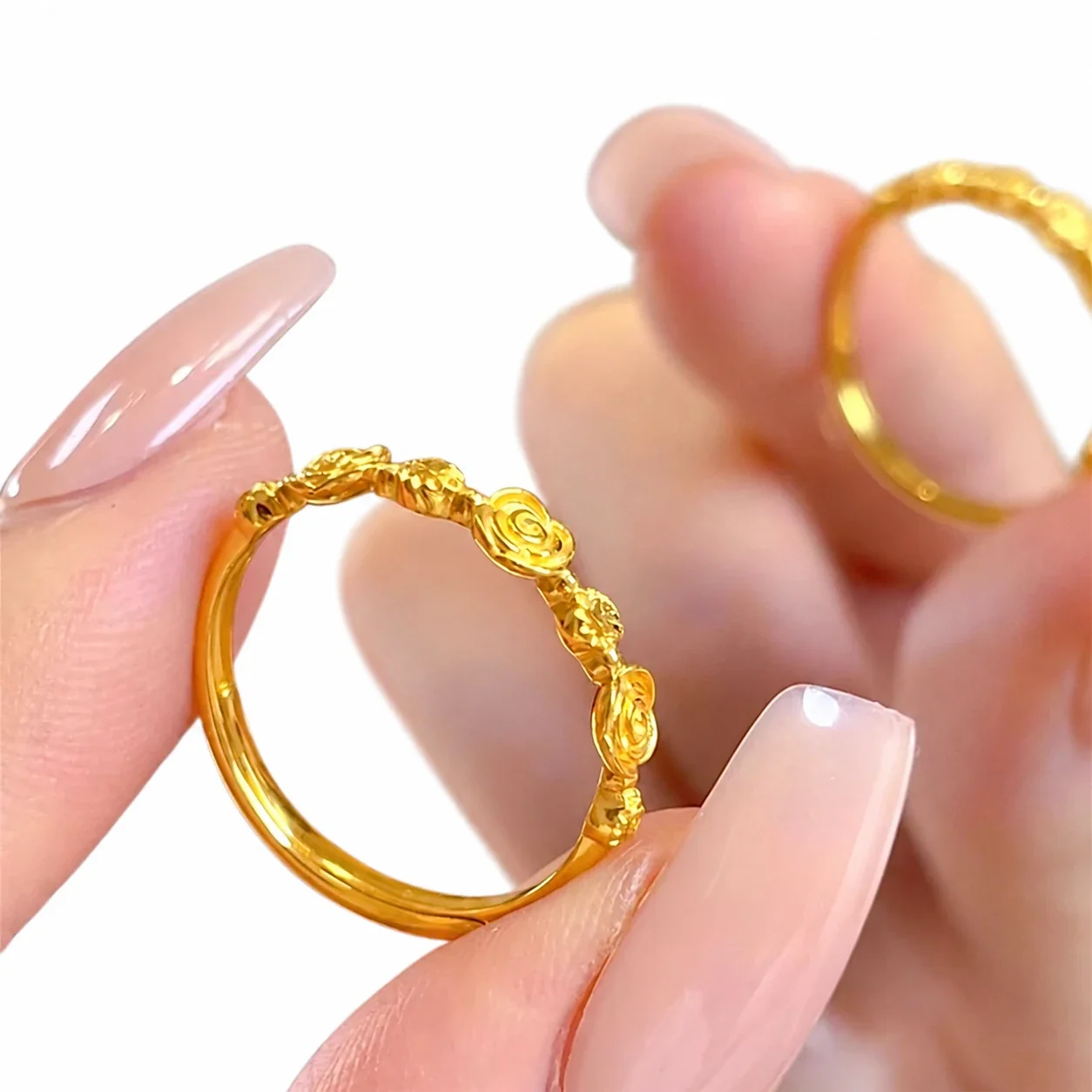 Botanical Copper Gold-Plated Rose Motif Open-Front Ring