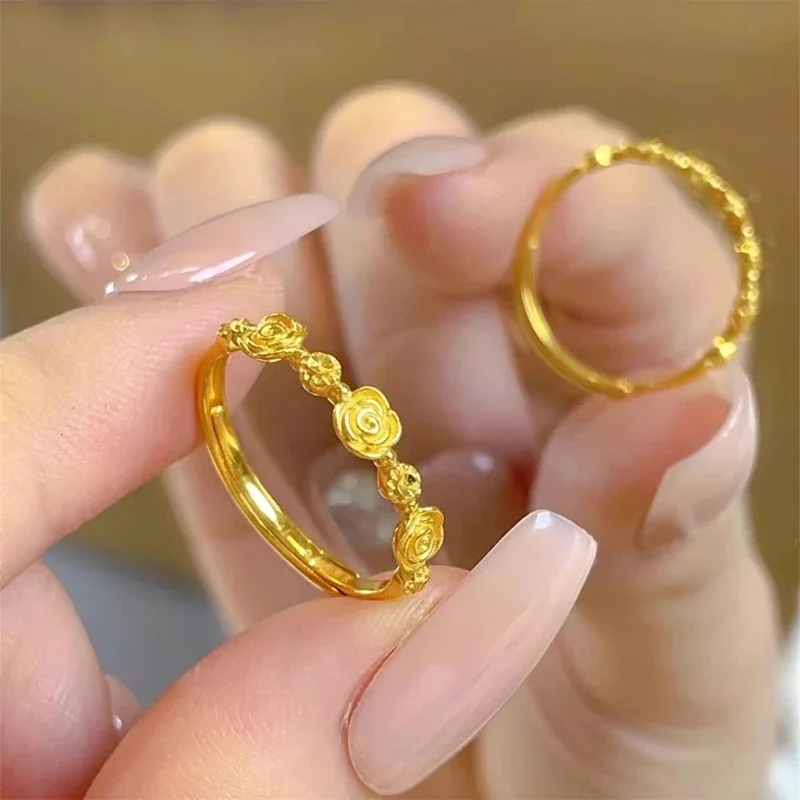 Botanical Copper Gold-Plated Rose Motif Open-Front Ring