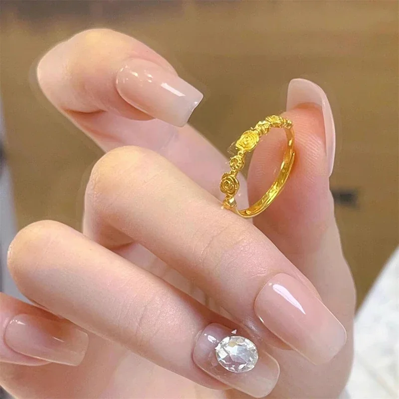 Botanical Copper Gold-Plated Rose Motif Open-Front Ring