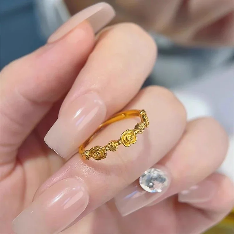 Botanical Copper Gold-Plated Rose Motif Open-Front Ring