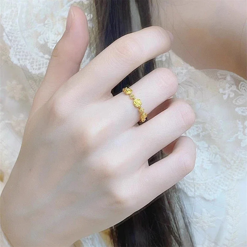 Botanical Copper Gold-Plated Rose Motif Open-Front Ring