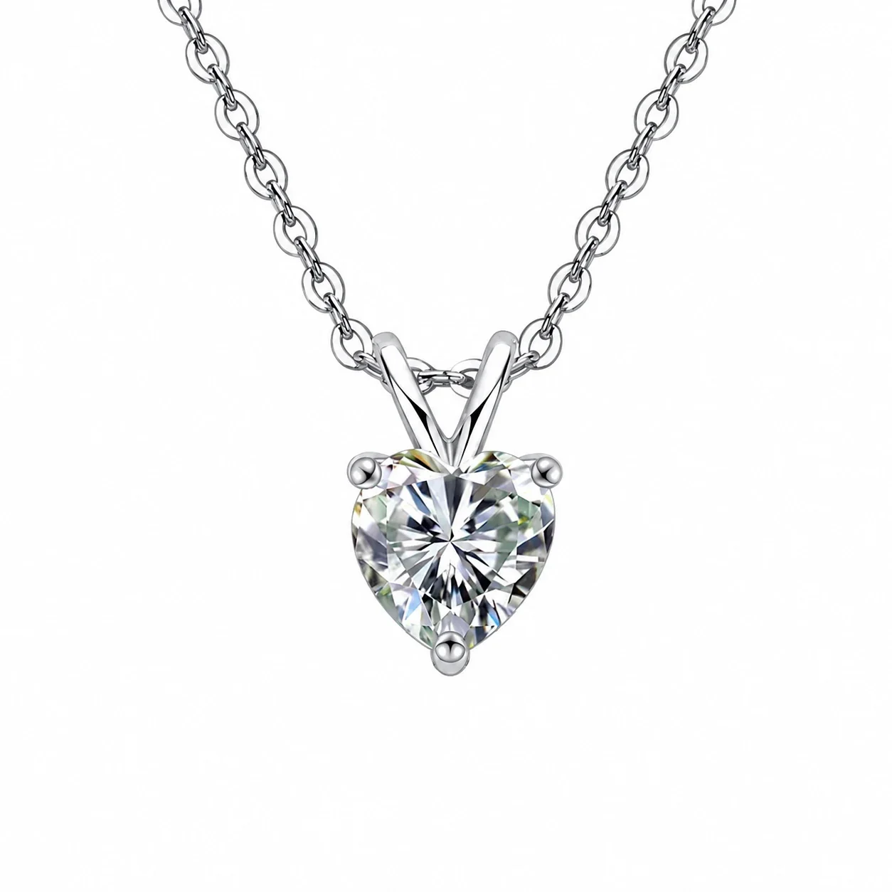 Radiant 925 Sterling Silver Heart-Cut Prong Moissanite Pendant Necklace