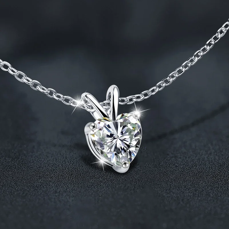 Radiant 925 sterling silver Heart-Cut Prong Pendant Necklace