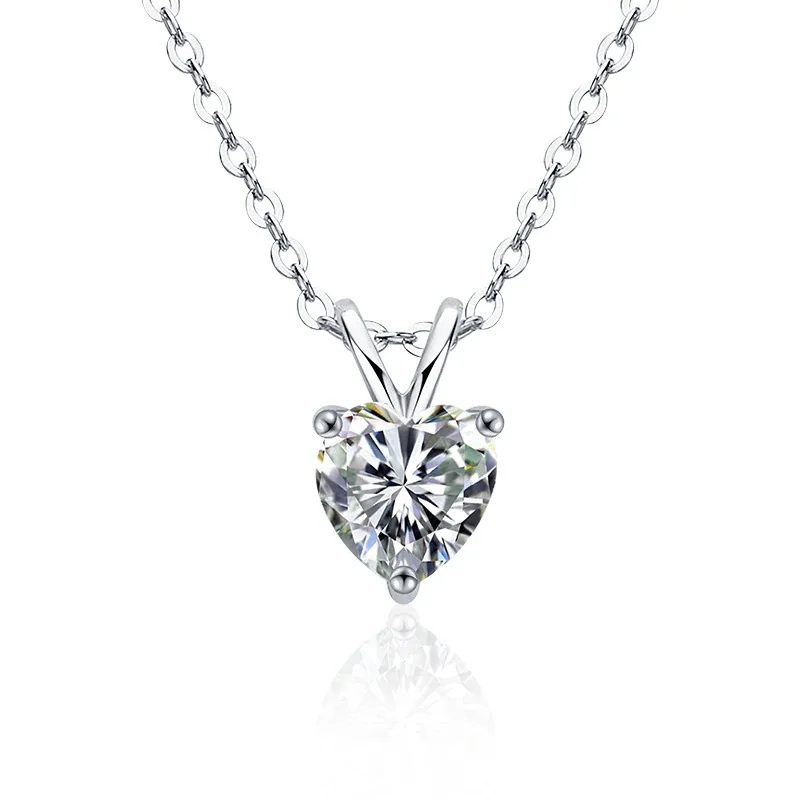 Radiant 925 sterling silver Heart-Cut Prong Pendant Necklace