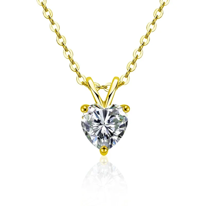 Radiant 925 sterling silver Heart-Cut Prong Pendant Necklace - Gold