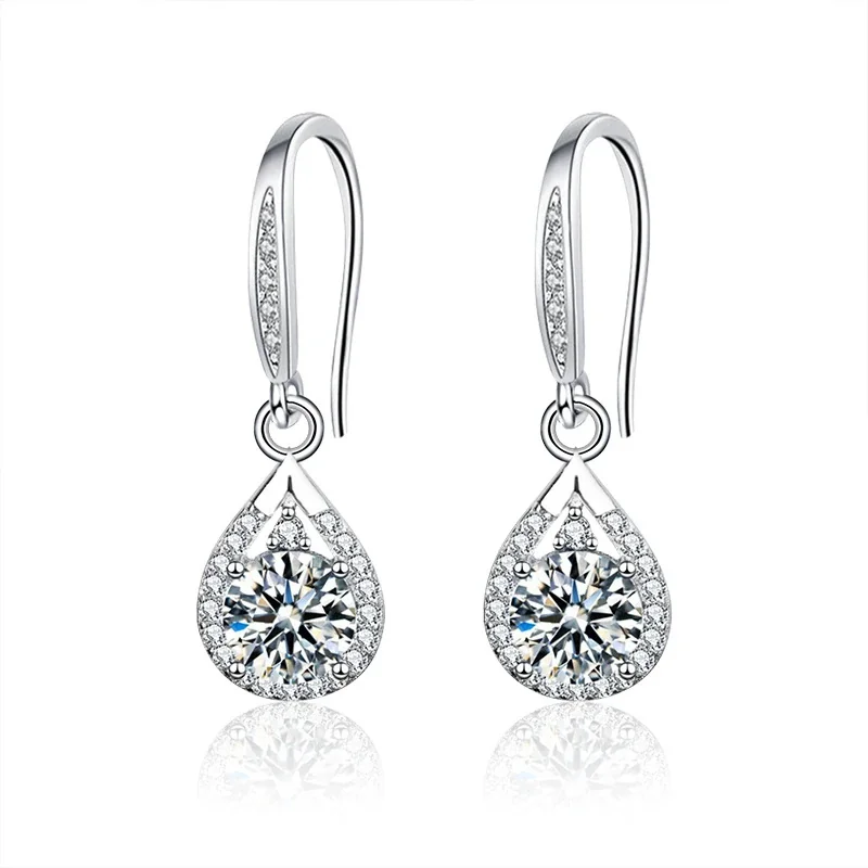 Teardrop Halo Hook 925 Sterling Silver Moissanite Drop Earrings