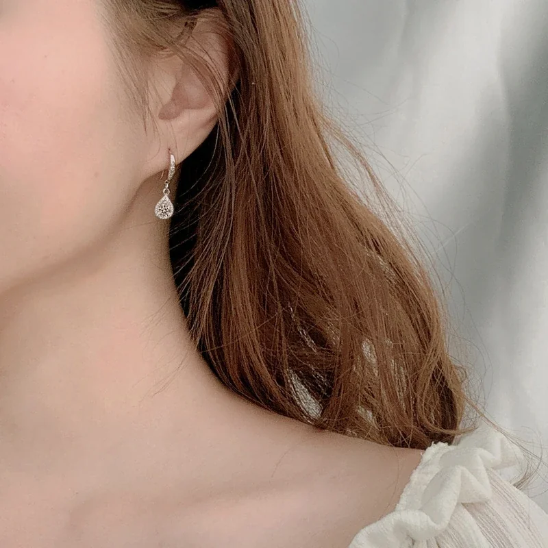 Teardrop Halo Hook 925 Sterling Silver Drop Earrings