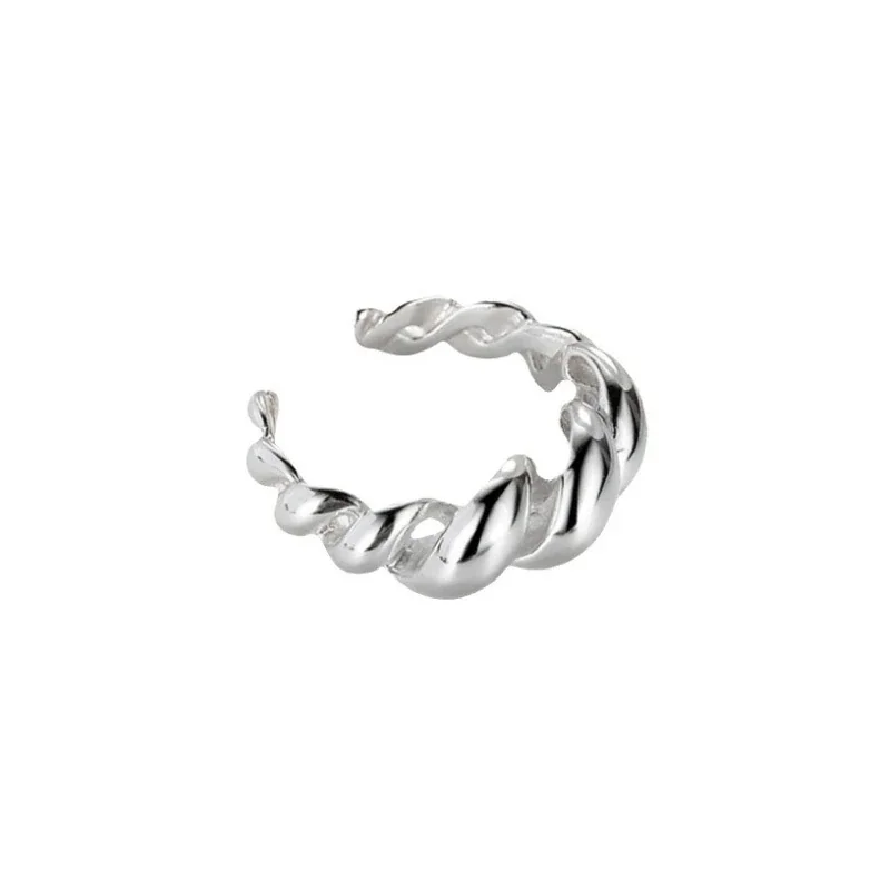 Sculptural 925 Sterling Silver Twisted Open-Front Ring