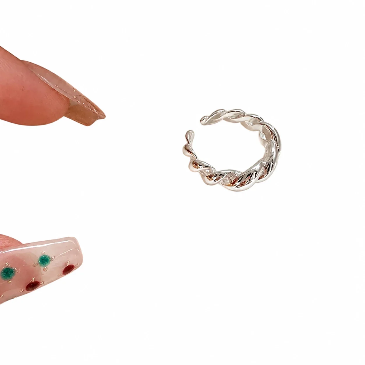 Sculptural 925 Sterling Silver Twisted Open-Front Ring