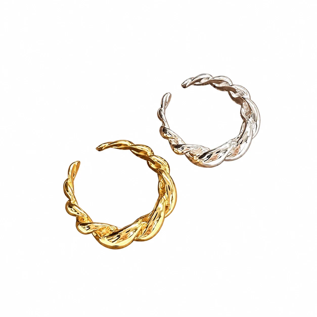 Sculptural 925 Sterling Silver Twisted Open-Front Ring