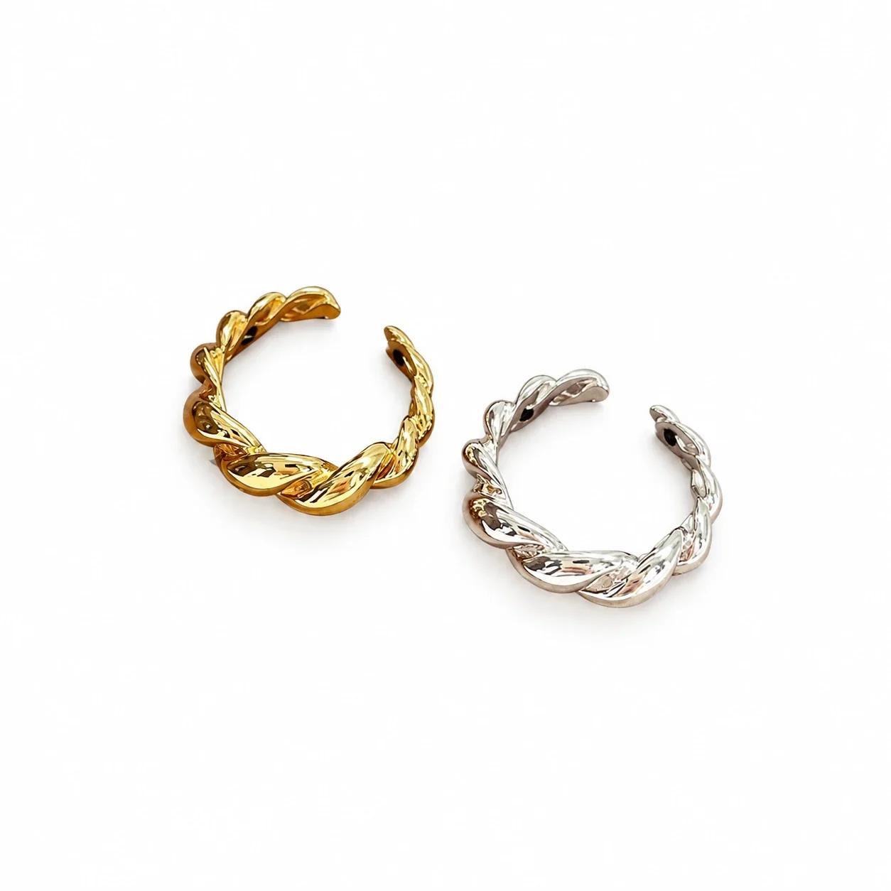 Sculptural 925 Sterling Silver Twisted Open-Front Ring - Gold