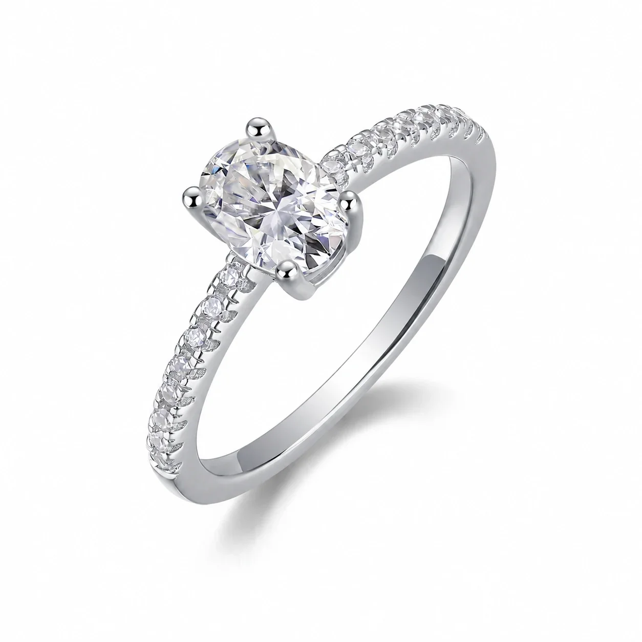 Radiant 925 Sterling Silver Oval Pavé Moissanite Ring