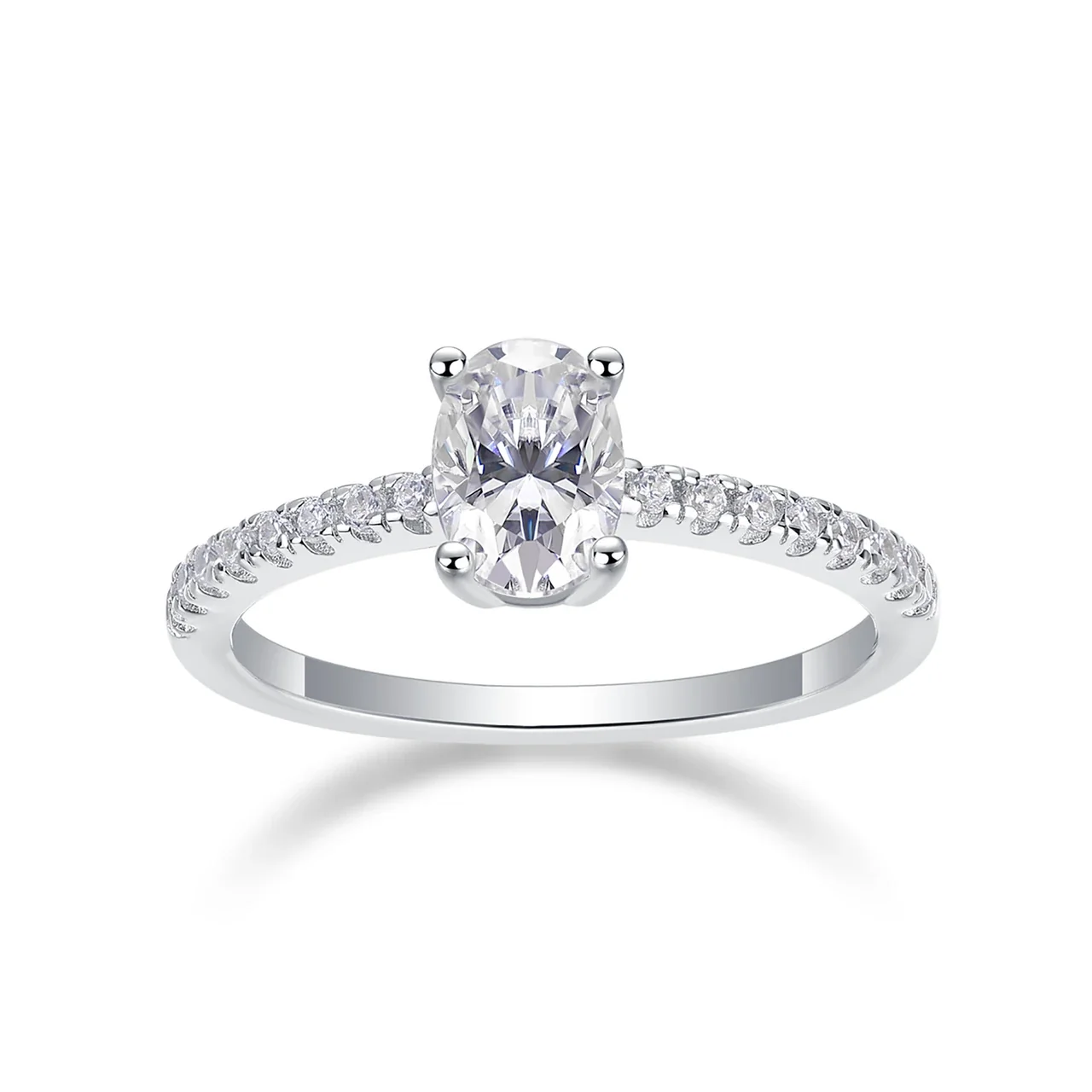 Radiant 925 Sterling Silver Oval Pavé Moissanite Ring