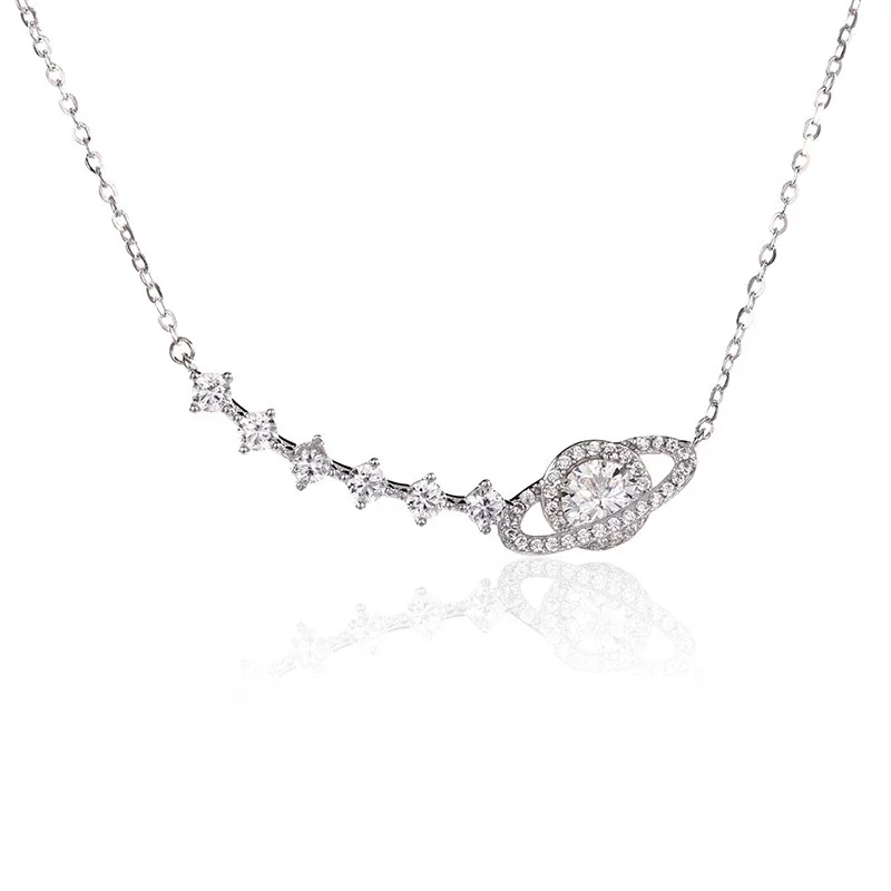 Celestial Polished 925 Sterling Silver Planet Crystal Necklace