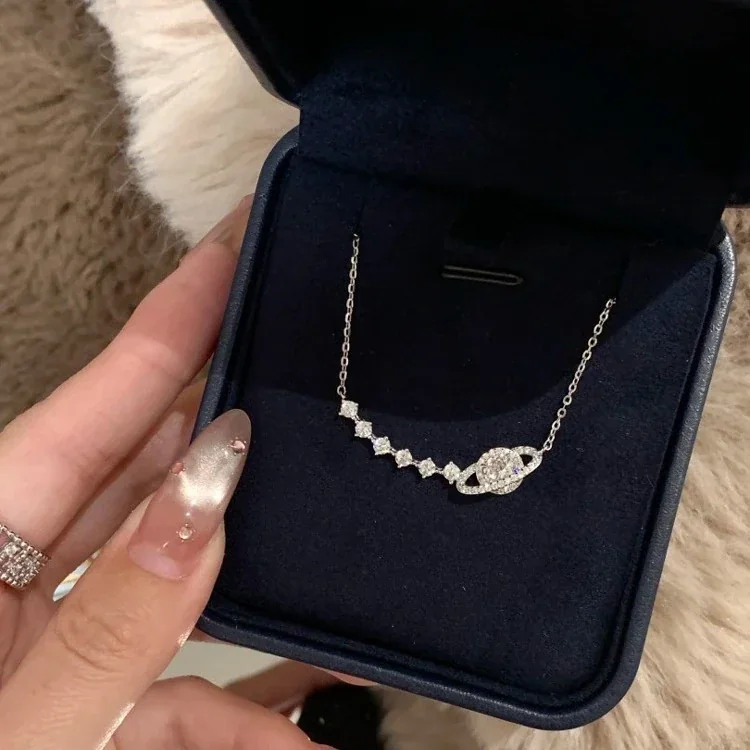 Celestial Polished 925 Sterling Silver Planet Crystal Necklace
