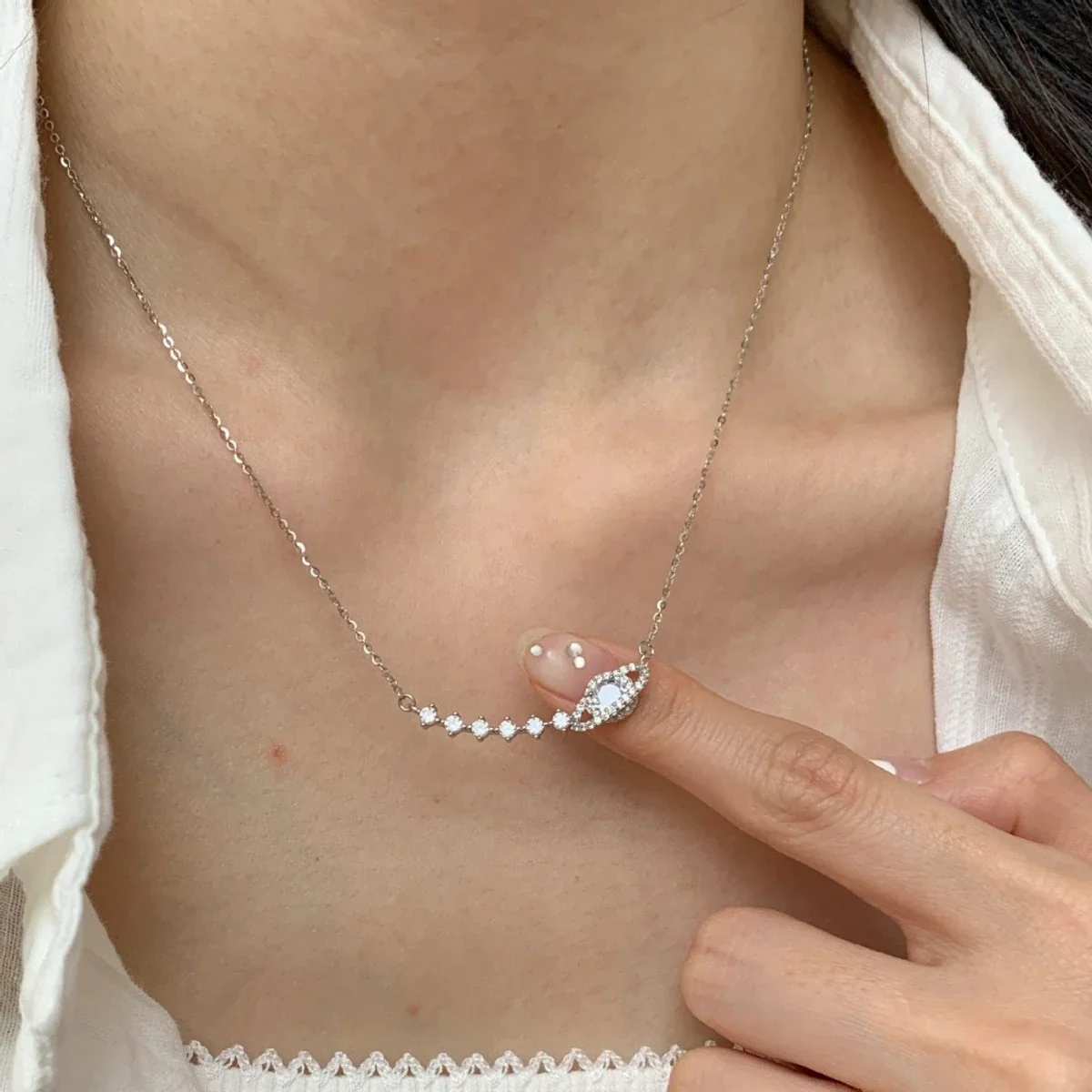 Celestial Polished 925 Sterling Silver Planet Crystal Necklace