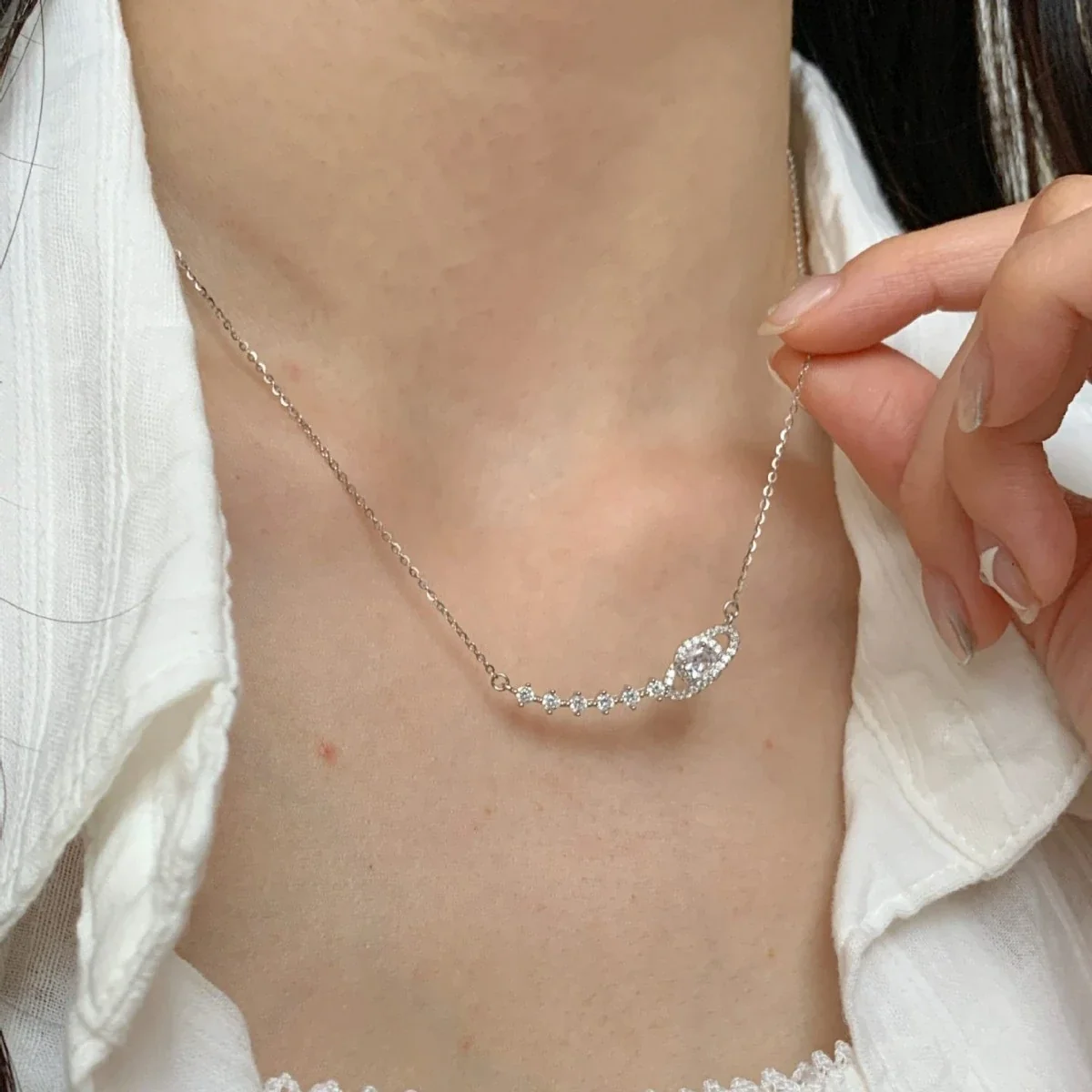 Celestial Polished 925 Sterling Silver Planet Crystal Necklace