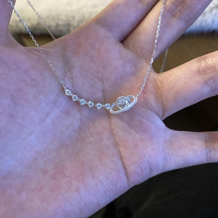 Celestial Polished 925 Sterling Silver Planet Crystal Necklace