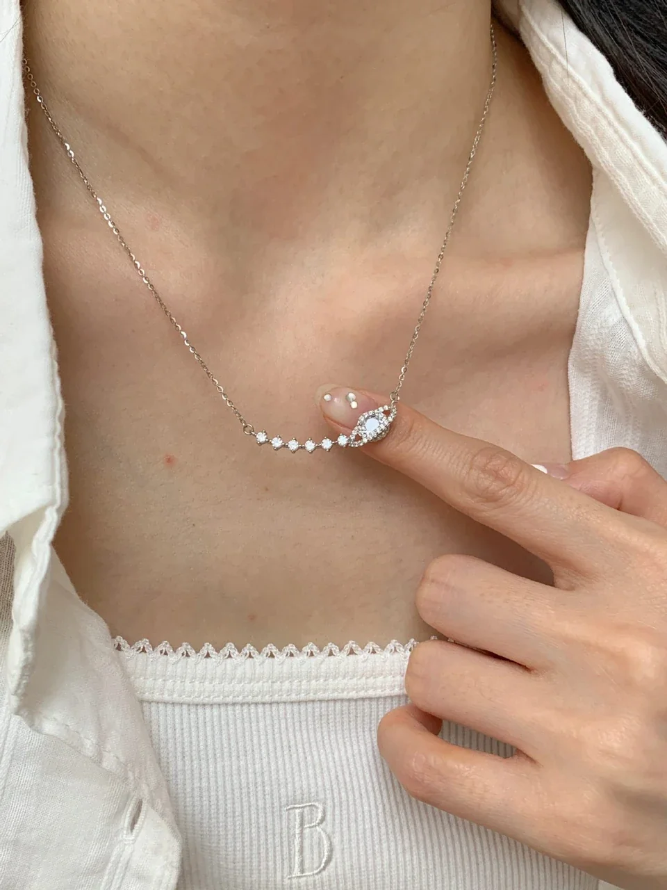 Celestial Polished 925 Sterling Silver Planet Crystal Necklace - Silver