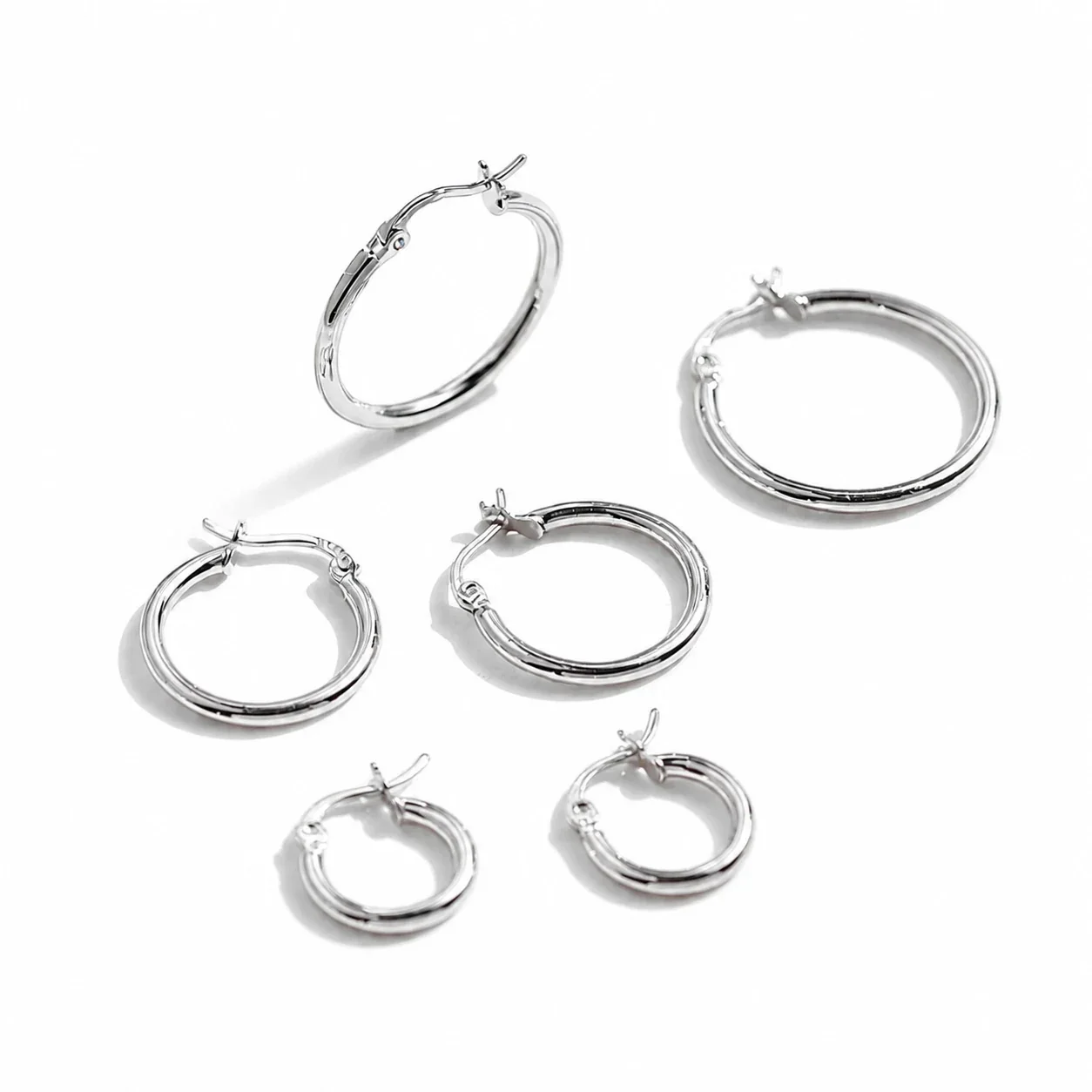 Minimalist Electroplated Round Tube 925 Sterling Silver Hoop Earrings