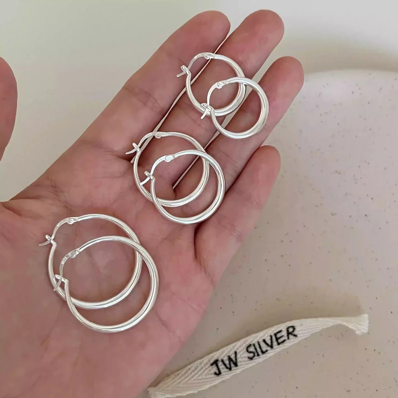 Minimalist Electroplated Round Tube 925 Sterling Silver Hoop Earrings