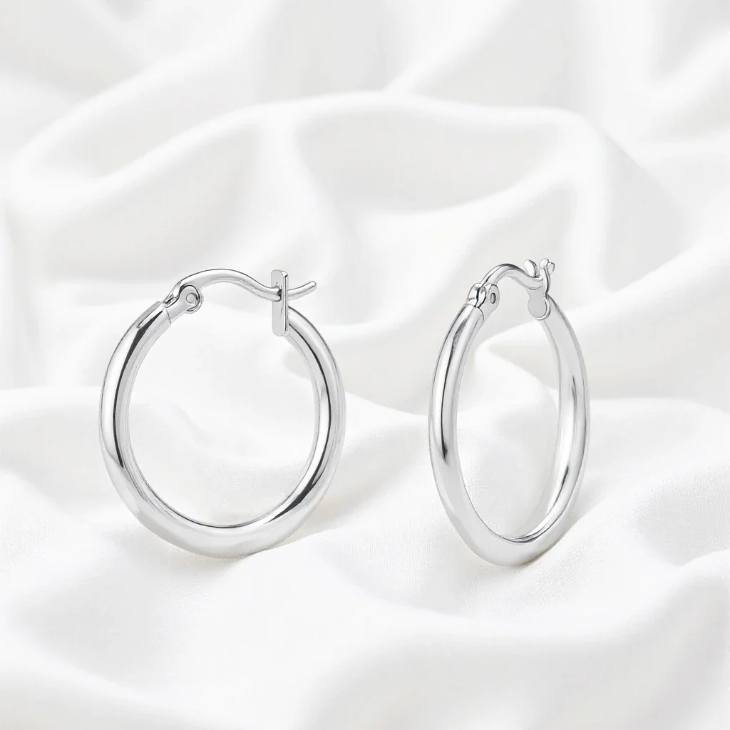 Minimalist Electroplated Round Tube 925 Sterling Silver Hoop Earrings