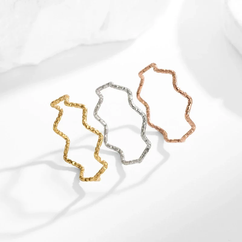 Hammered Stainless Steel Undulating Slim Band Ring
