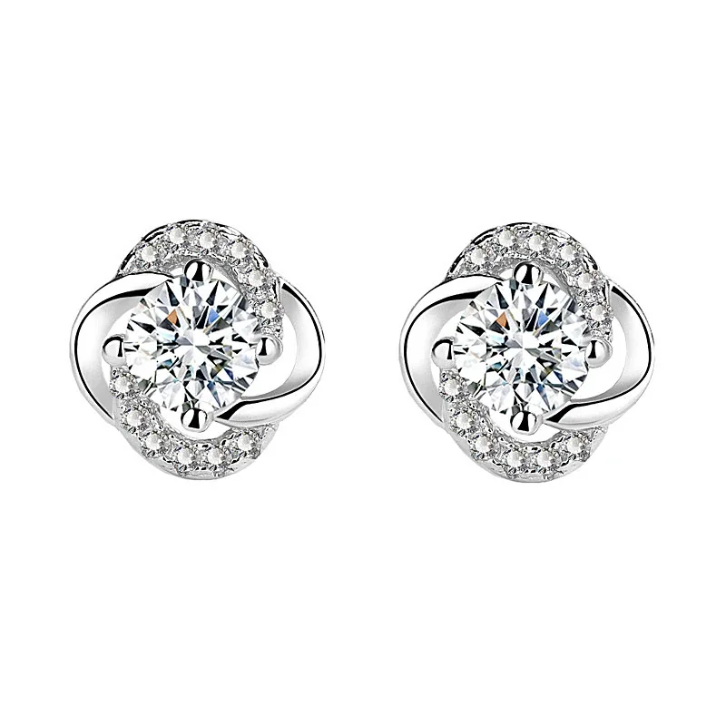 Floral 925 Sterling Silver Round Prong-Set Moissanite Stud Earrings