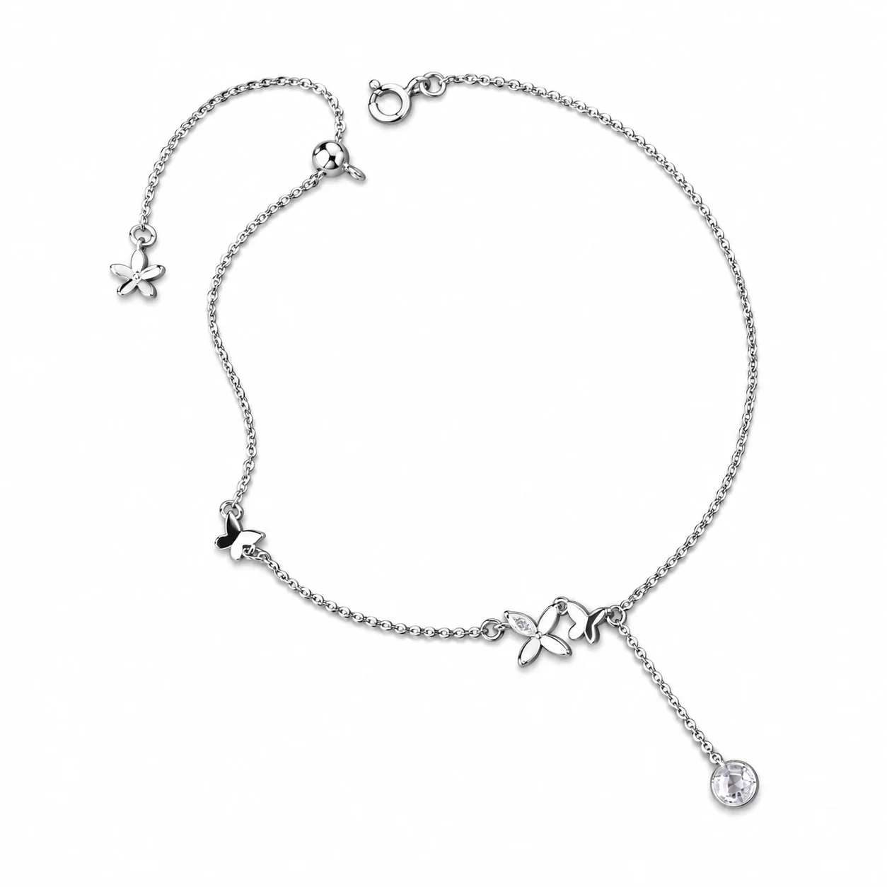 Delicate 925 Sterling Silver Butterfly Drop Anklet