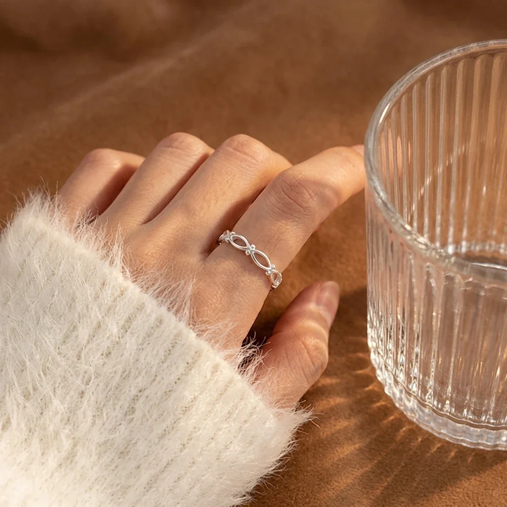 Lithe 925 Sterling Silver Open Oval Link Adjustable Ring