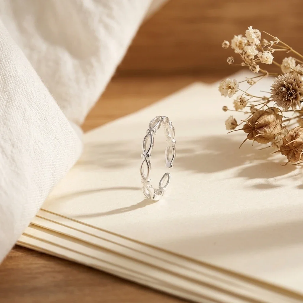 Lithe 925 Sterling Silver Open Oval Link Adjustable Ring