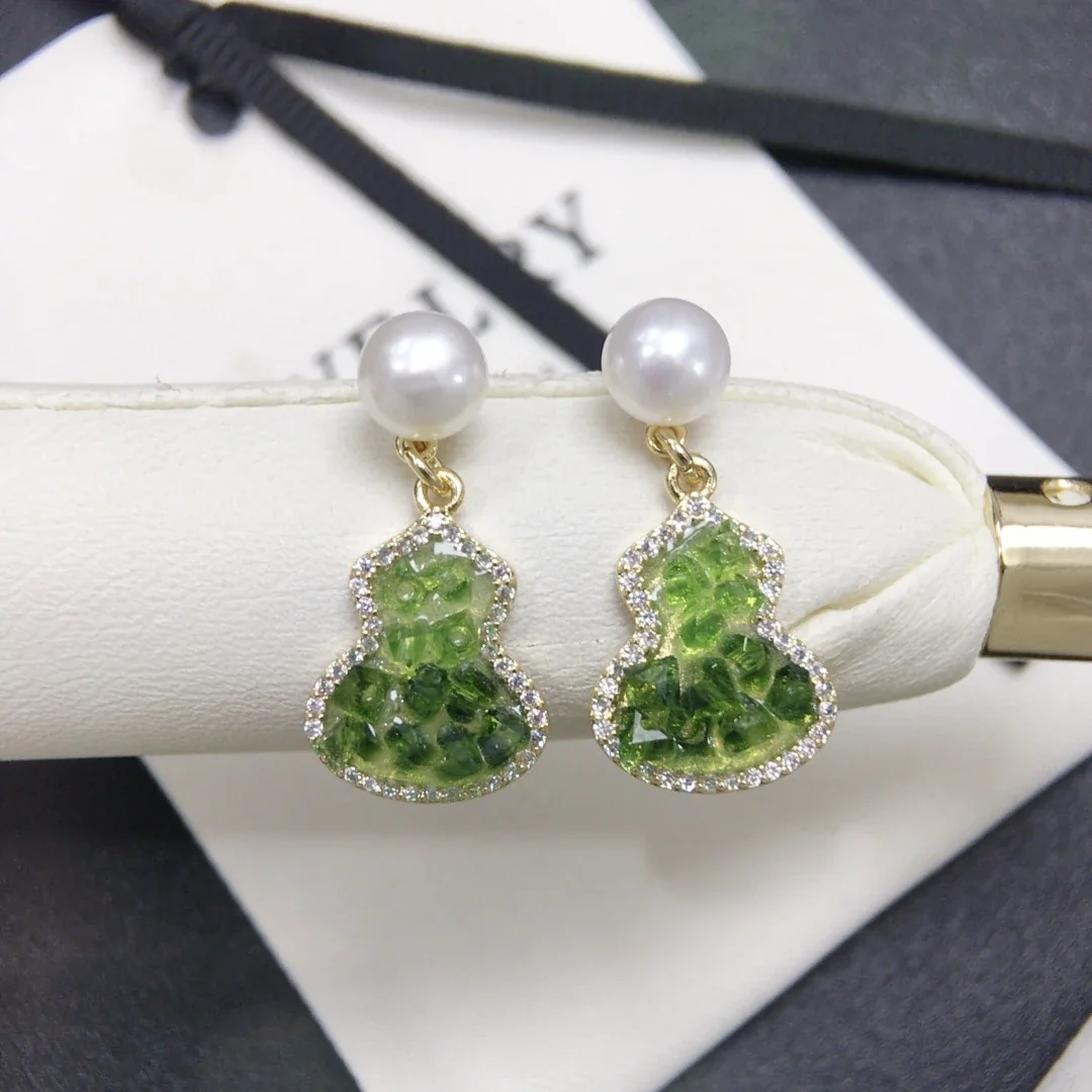 Lustrous Gourd Drop Freshwater Pearl Pavé Stud Earrings