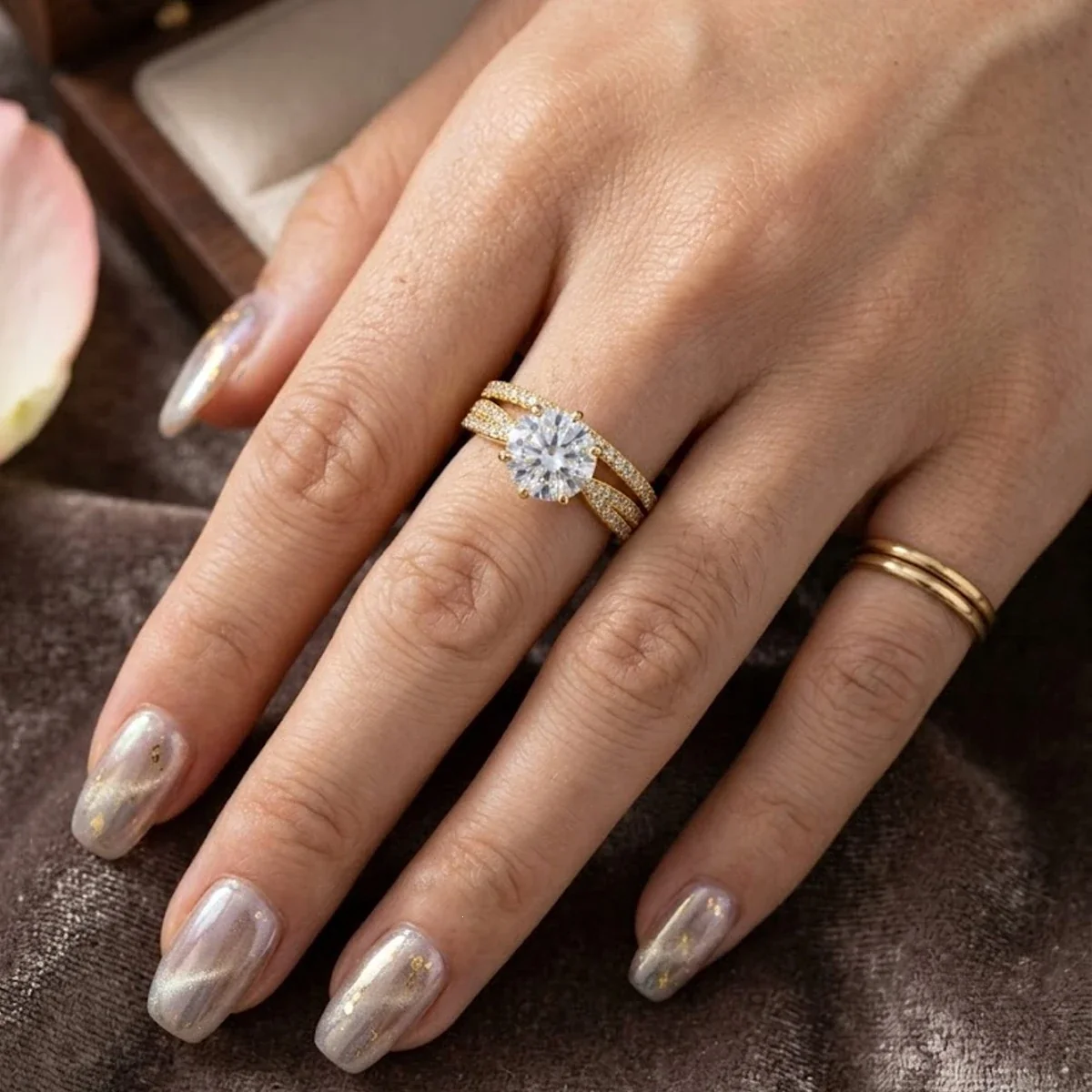 Split-Shank 14K Gold-Plated Pavé Solitaire Ring